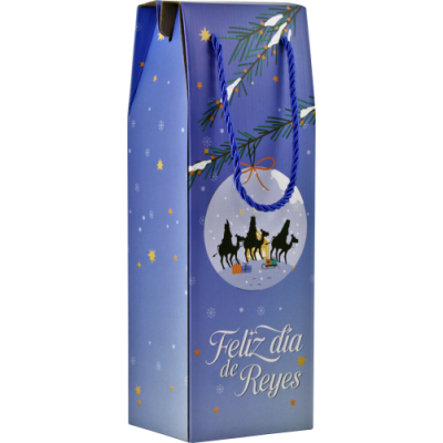 CAJA CON ASA MENSAJES EFECTO MADERA BOTELLERO REYES MAGOS 13X36X10 CM COLORES SURTIDOS BISMARK 333603