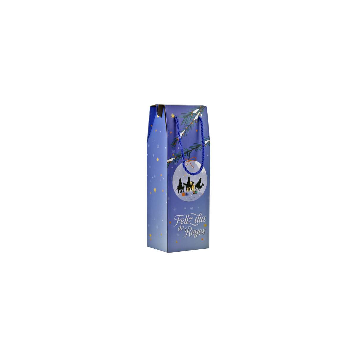 CAJA CON ASA MENSAJES EFECTO MADERA BOTELLERO REYES MAGOS 13X36X10 CM COLORES SURTIDOS BISMARK 333603