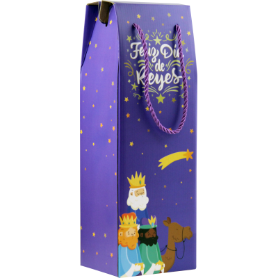 CAJA CON ASA MENSAJES EFECTO MADERA BOTELLERO REYES MAGOS 13X36X10 CM COLORES SURTIDOS BISMARK 333603