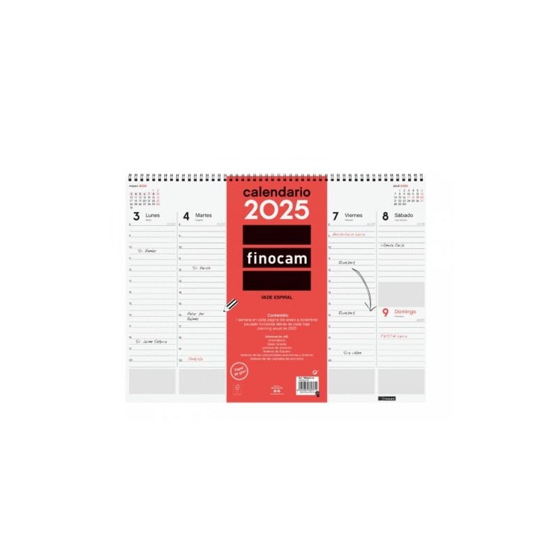 VADE 2025 ESPIRAL SEMANA VISTA VERTICAL 420X310MM FINOCAM 780260025