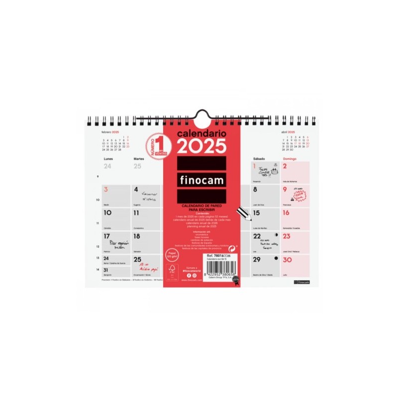 CALENDARIO 2025 NEUTRO PARED ESCRIBIR S 210X150MM FINOCAM 780160025