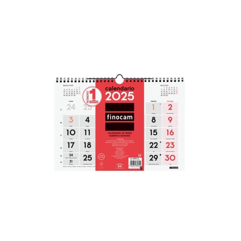 CALENDARIO 2025 NEUTRO PARED NUMEROS GRANDES M 300X210MM FINOCAM 780000025