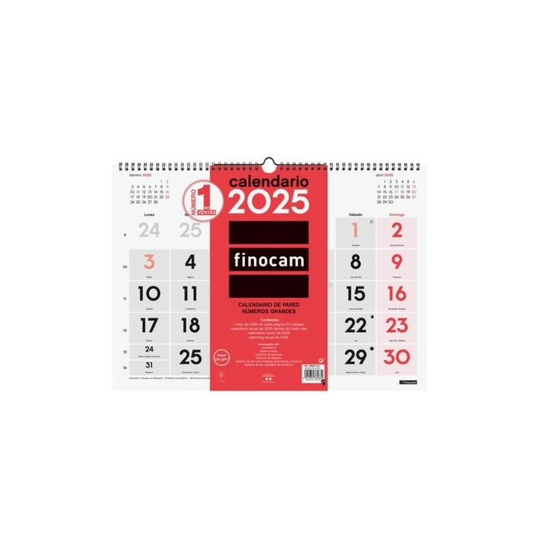CALENDARIO 2025 NEUTRO PARED NUMEROS GRANDES L 430X310MM FINOCAM 780010025