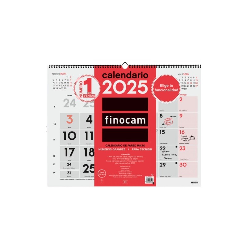 CALENDARIO 2025 NEUTRO PARED MIXTO XL 540X420MM FINOCAM 780020025