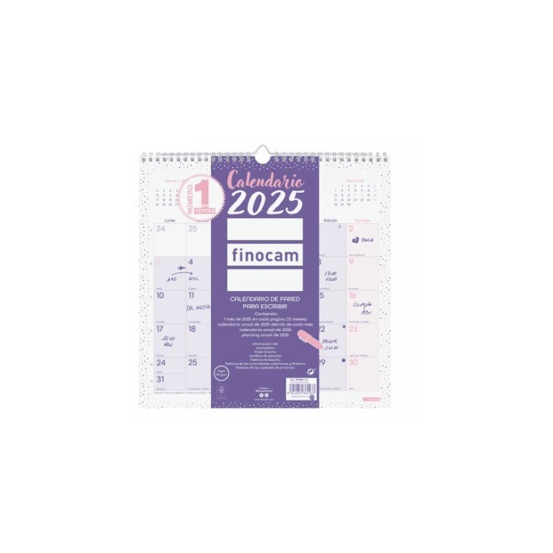 CALENDARIO 2025 PARED TRENDY CHIC ESCRIBIR 300X300MM MORADO FINOCAM 787002725