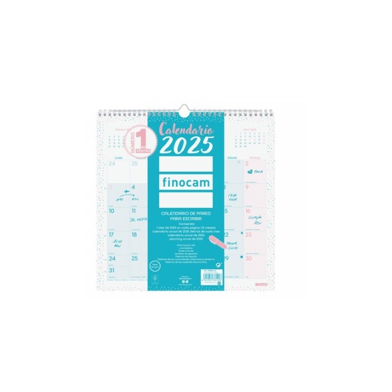 CALENDARIO 2025 PARED TRENDY CHIC ESCRIBIR 300X300MM TURQUESA FINOCAM 787005825