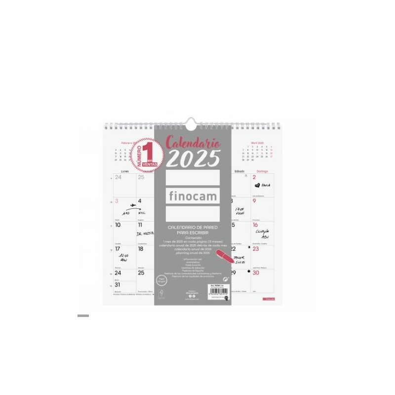 CALENDARIO 2025 PARED TRENDY CHIC ESCRIBIR 300X300MM BLANCO FINOCAM 787007325