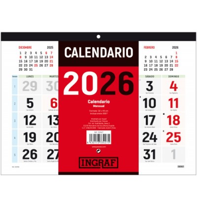 CALENDARIO 2026 PARED HORIZONTAL DOBLE CARA CASTELLANO INGRAF 333427