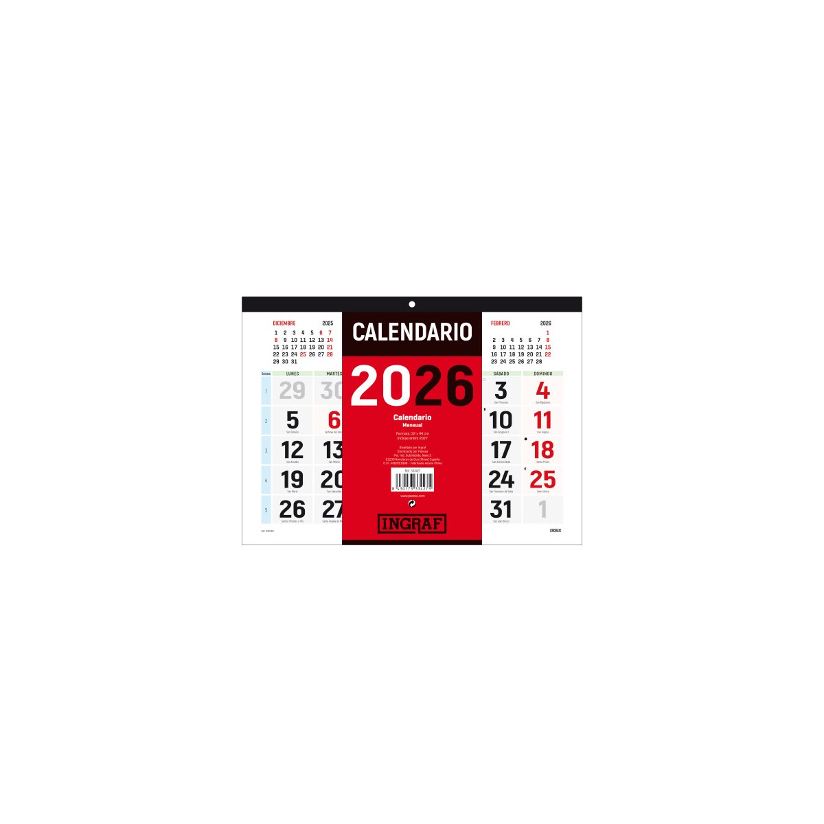 CALENDARIO 2026 PARED HORIZONTAL DOBLE CARA CASTELLANO INGRAF 333427