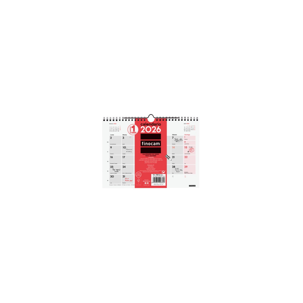 CALENDARIO 2026 NEUTRO PARED ESCRIBIR S 210X150MM FINOCAM 780160026