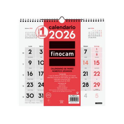 CALENDARIO 2026 NEUTRO PARED NUMEROS GRANDES 300X300MM FINOCAM 780570026