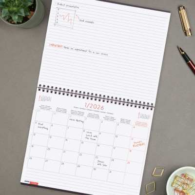 PLANIFICADOR 2026 MES VERTICALNOTAS 250X200MM GRIS INTERNACIONAL FINOCAM 625505026