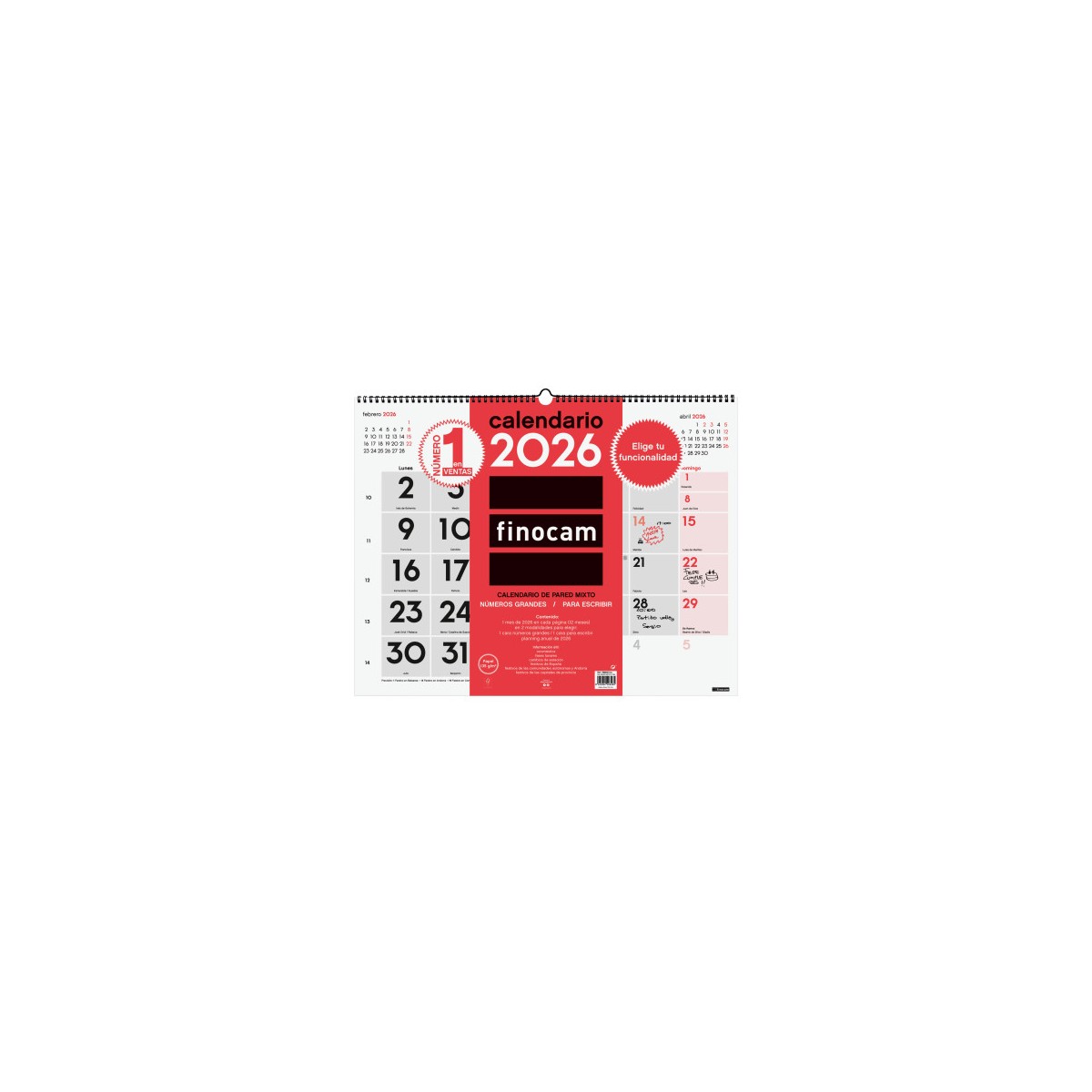 CALENDARIO 2026 NEUTRO PARED MIXTO XL 540X420MM FINOCAM 780020026