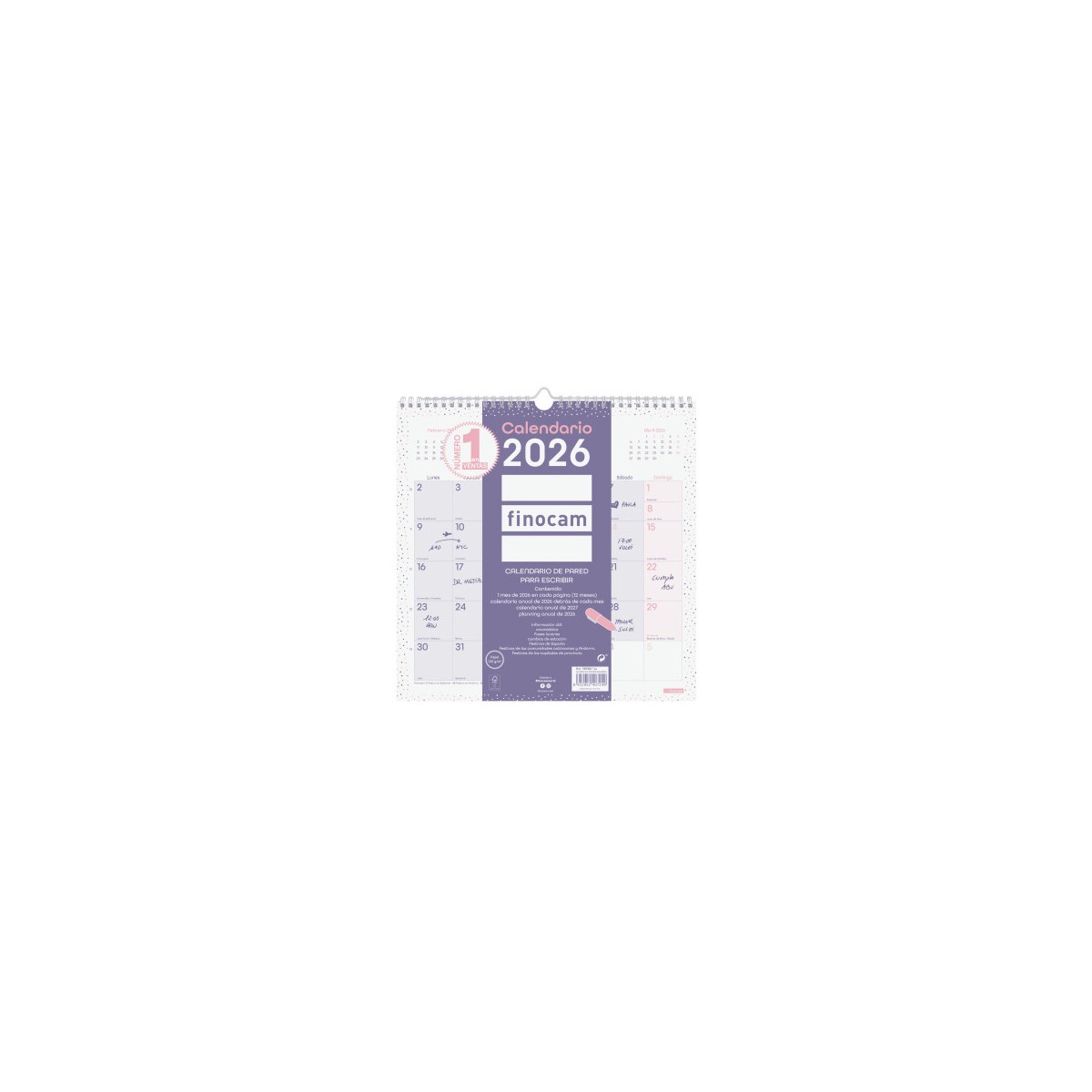 CALENDARIO 2026 PARED TRENDY CHIC ESCRIBIR 300X300MM MORADO FINOCAM 787002726