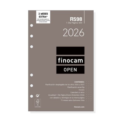 RECAMBIO ANUAL 2026 R598 OPEN500 117X181MM DIA PAGINA FINOCAM 711670026