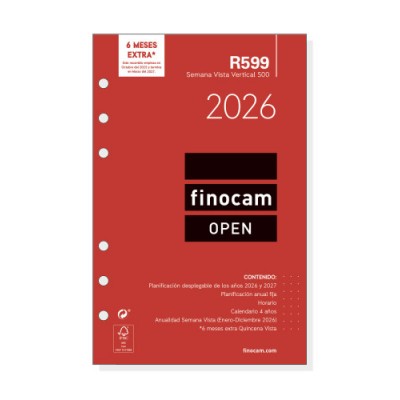 RECAMBIO ANUAL 2026 R599 OPEN500 117X181MM SEMANA VISTA VERTICAL FINOCAM 711500026