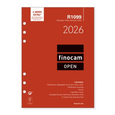 RECAMBIO ANUAL 2026 R1099 OPEN1000 155X215MM SEMANA VISTA VERTICAL FINOCAM 711520026