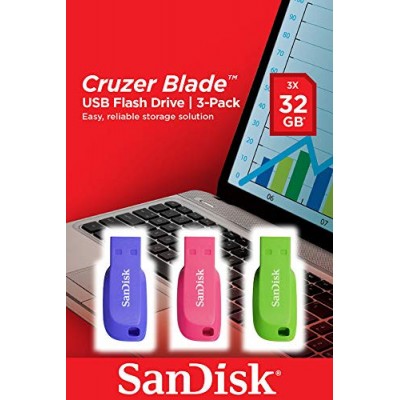 Sandisk Cruzer Blade 3x 32GB unidad flash USB USB tipo A 20 Azul Verde Rosa