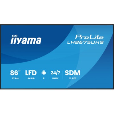 MONITOR TACTIL IIYAMA 86 3840X2160 UHD VA 500CD M2 HORIZ VERTFAILOVER MM 2X 10W HDMI 3X DP DP OUT USB 20 X2 WIFI LAN MEDIA PLAY