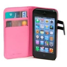 FUNDA WAZZABEE PARA IPHONE 5 POLIPIEL MARCO INTERIOR PLASTICO CIERRE MAGNETICO ROSA WB M30WP PK