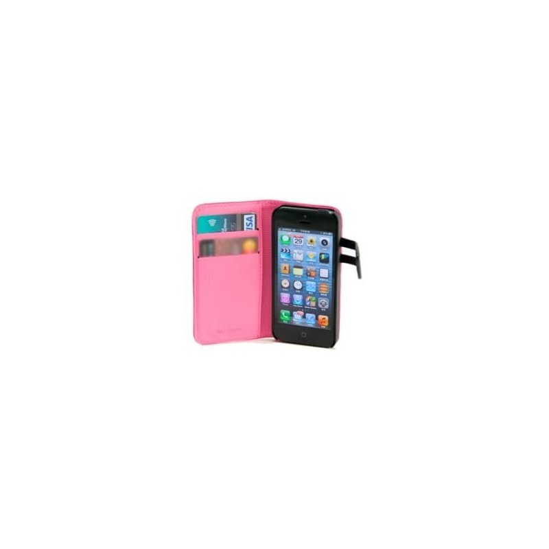 FUNDA WAZZABEE PARA IPHONE 5 POLIPIEL MARCO INTERIOR PLASTICO CIERRE MAGNETICO ROSA WB M30WP PK