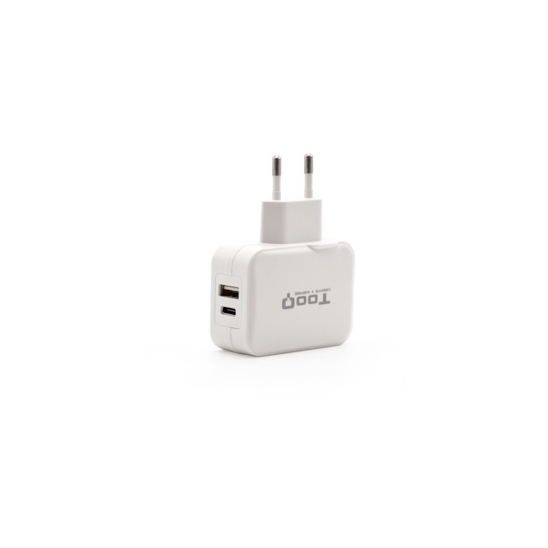 TooQ Cargador de Pared doble puerto USB C USB A 27W