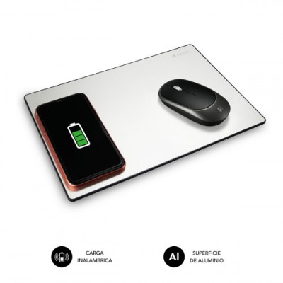SUBBLIM Alfombrilla con cargador Inalambrico Mousepad Wireless Charger Aluminum Silver 10W