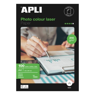 PAQUETE 100 HOJAS PAPEL FOTO GLOSS 210G A4 APLI 11833