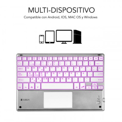 SUBBLIM Teclado Bluetooth Smart Backlit BT Keyboard Touchpad Silver