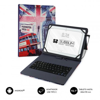 SUBBLIM Funda con Teclado Micro USB USB C KEYTAB USB 101 England