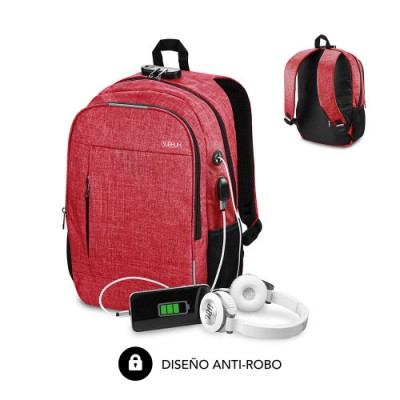 SUBBLIM Mochila para Portatil Urban Lock Backpack 16 Red