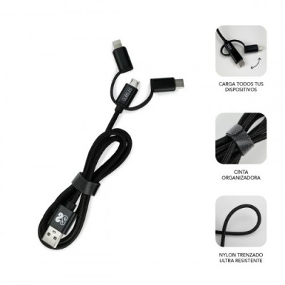 SUBBLIM CARGADOR USB DE VIAJE PARED 2xUSB 24A CABLE 3EN1 BLACK Negro Interior