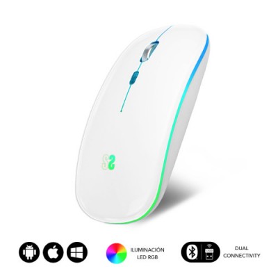 RAToN oPTICO INALaMBRICO 24G Y BT RGB LED DUAL FLAT MOUSE WHITE