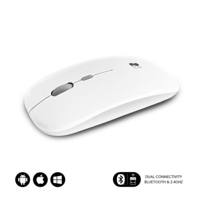 SUBBLIM Raton optico Inalambrico 24G y Bluetooth Dual Flat Mouse Recargable Blanco