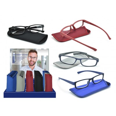 EXPOSITOR 30 GAFAS LECTURA CABALLERO PATILLAS FLEXIBLES 4 MODELOS COLORES Y GRADUACIONES SURTIDOS UMAY 329652