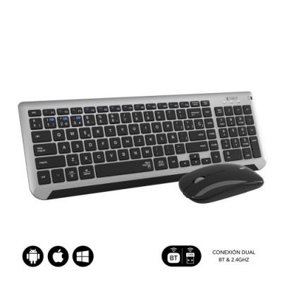 SUBBLIM Teclado con Raton Bluetooth 24G Combo Dual Prestige Extendido Gris Negro