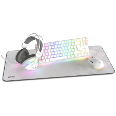 KROM KLASS PACK 4 en 1 RGB BLANCO KIT DE TECLADO RATON ALFOMBRILLA Y AURICULARES GAMING