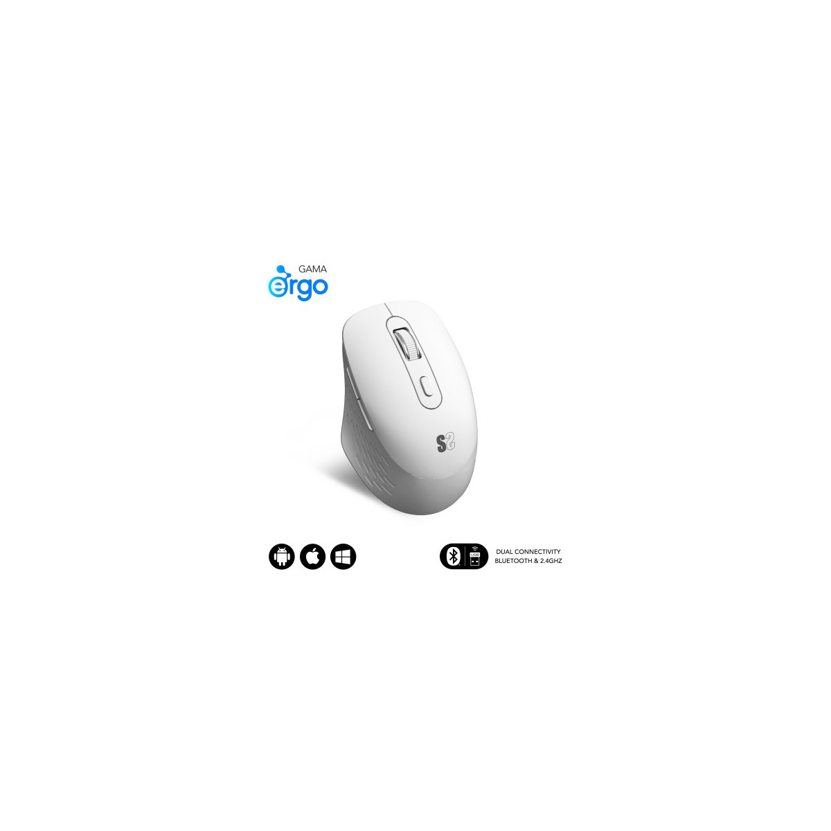 SUBBLIM Raton CURVE ERGO DUAL MOUSE BATTERY WHITE