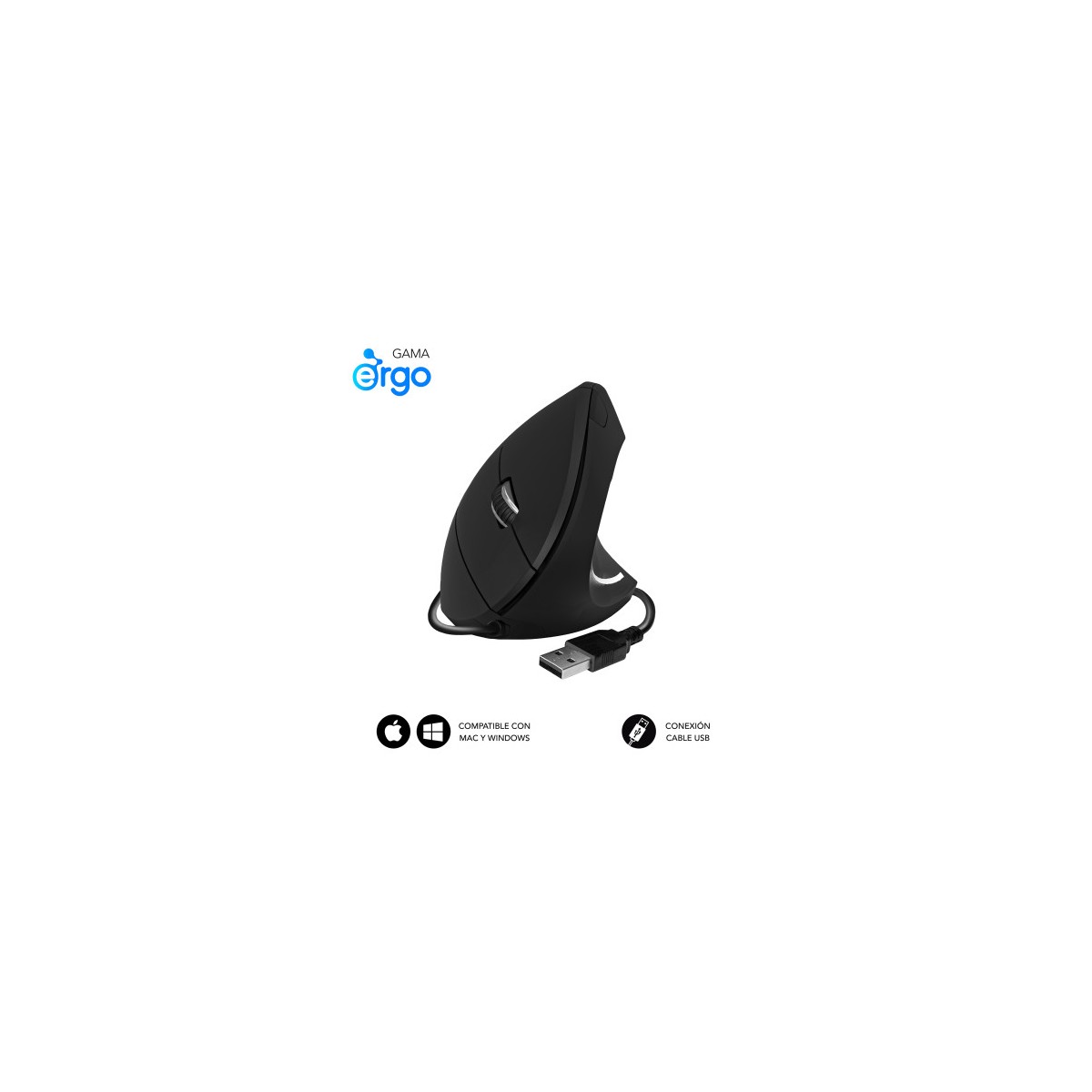 SUBBLIM Raton GLIDE VERTICAL ERGO WIRED MOUSE BLACK