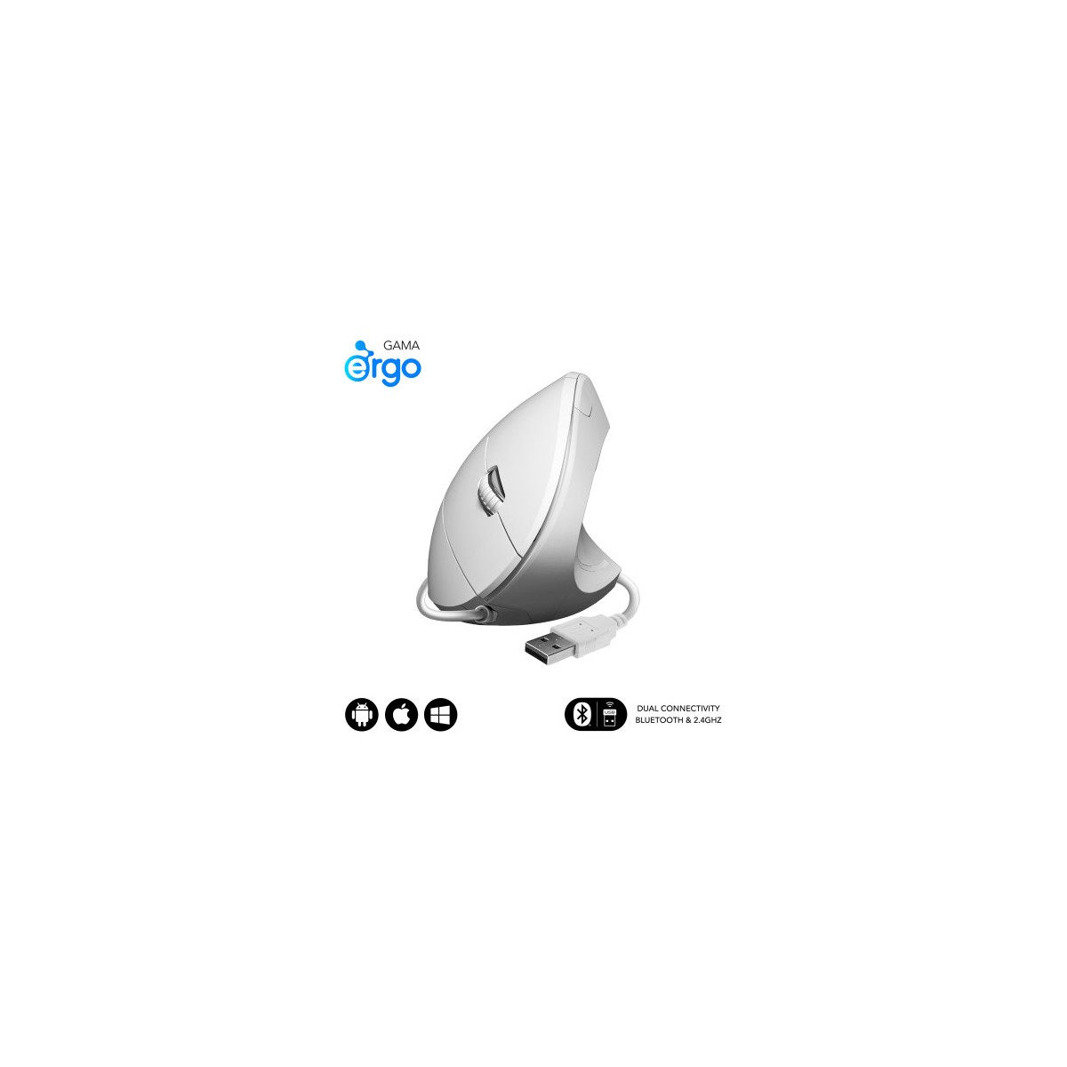 SUBBLIM Raton GLIDE VERTICAL ERGO WIRED MOUSE WHITE