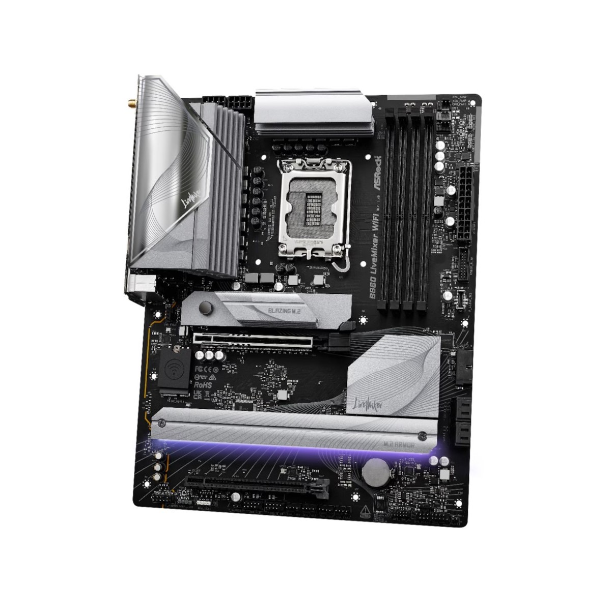 PLACA ASROCK B860 LIVEMIXER WIFIINTEL1851B8604DDR5USB 10GBPSWIFIATX