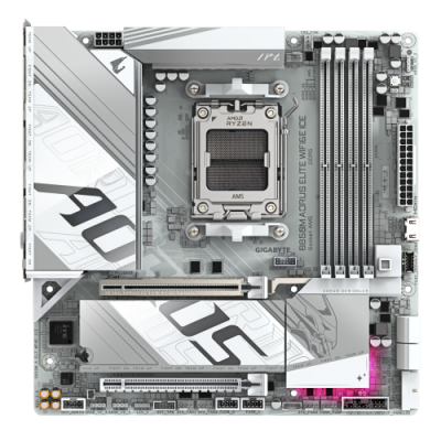 GIGABYTE B850M AORUS ELITE WIFI6E ICE Placa Base Procesadores AMD Ryzen Serie 9000 1221 fases VRM digitales hasta 8200MHz DDR5 