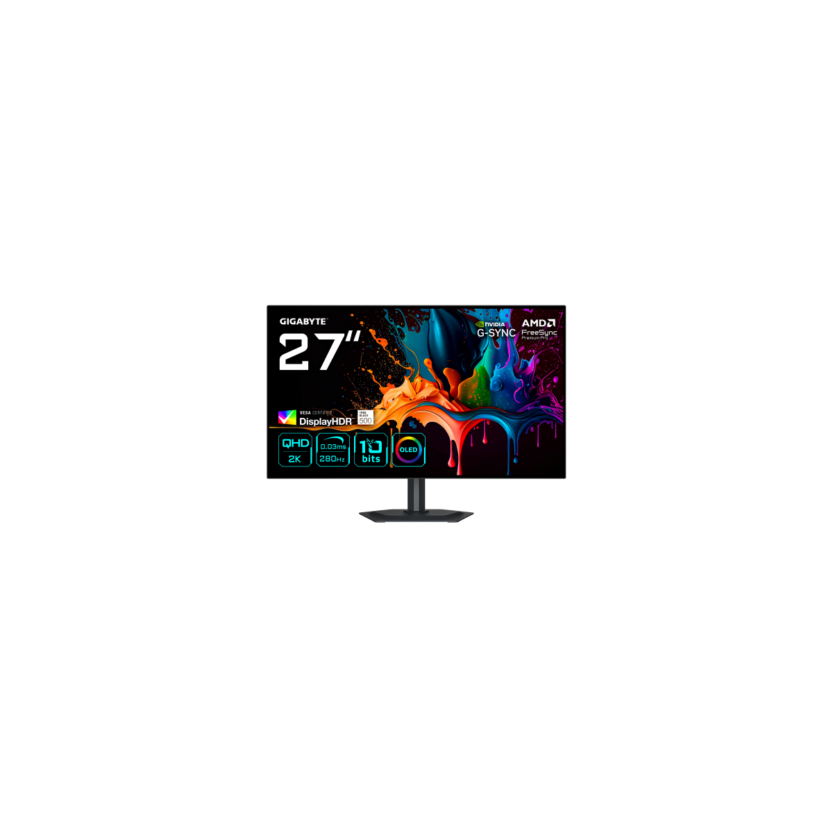 GIGABYTE MO27Q28G Monitor Gaming OLED 27 QHD 2560 x 1440 280Hz 003ms 335 cd m Display HDR True Black 500 HDMI 21 DisplayPort 14