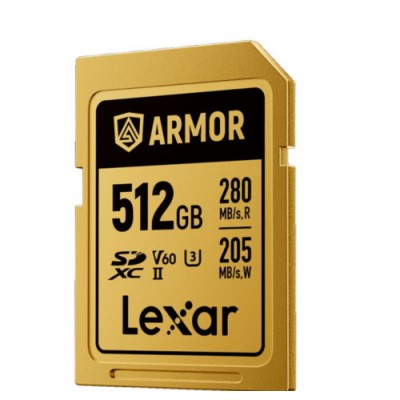 LEXAR 512GB PROFESSIONAL ARMOR GOLD SDXC UHS II CARDS UP TO 280MB S READ 210MB S WRITE C10 V60 U3STAINLESS STEEL CASING IP68