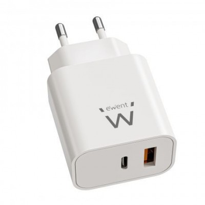 Ewent Cargador Rapido GaN de 20W USB C PD y USB A QC Diseno Compacto