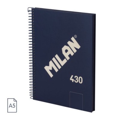 CUADERNO A5 CON ESPIRAL Y TAPA DURA 80 HOJAS BLANCAS DE 95 GR M COLECCIoN 430 SINCE 1918 AZUL MILAN 57151E80B