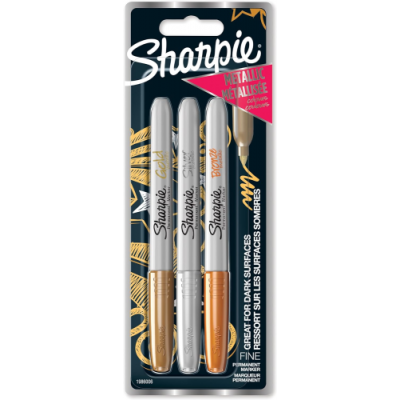 MARCADOR PERMANENT METaLICOS BLISTER 3 PUNTA FINA ORO PLATA BRONCE SHARPIE 1986006