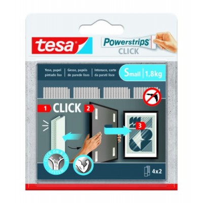 BLISTER TIRAS ADHESIVAS CUELGA OBJETOS POWERSTRIPS CLIK 18KG 4 PARES 60X20MM S TESA 77720 00001 00