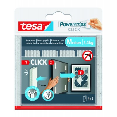 BLISTER TIRAS ADHESIVAS CUELGA OBJETOS POWERSTRIPS CLIK 54KG 4 PARES 80x20MM M TESA 77721 00001 00