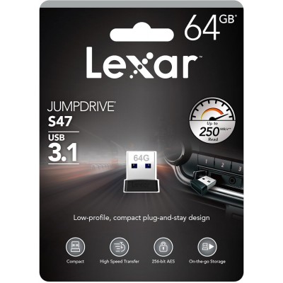 LEXAR JUMPDRIVE USB 31 S47 64GB BLACK PLASTIC HOUSING UP TO 250MB S